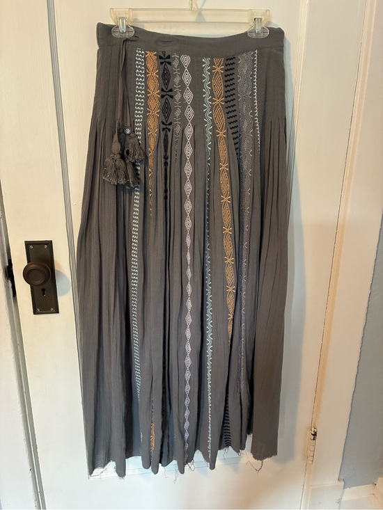 Free People Dresses & Skirts - Free People Gray Maxi Skirt with Embroidered Vertical Panels